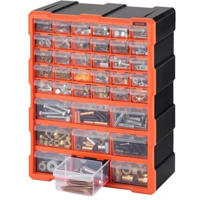 VEVOR opbergdoos voor kleine onderdelen met 39 lades, PP-assortimentsdoos geschikt voor wandmontage, draagvermogen van 10 kg, sorteerdoos met dubbel vergrendelingsmechanisme, opbergvak voor schroeven, gereedschap en kleine onderdelen.