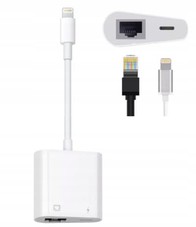 2 in 1 multifuctionele 8 Pins Lightning Hub naar Fast Ethernet RJ45 + 8 Pins Lightning (power delivery) - 100MB/s - Ethernet Adapter - Wit