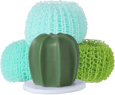 Schuurborstel Servies - Reinigingsschrobber - Keuken Schoonmaken - Drie Verwisselbare Koppen - 9 x 8 x 8 cm - Groen