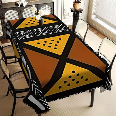 Etnisch Afrikaans Stammen Tafelkleed, Abstract Driehoekspatroon, Schone Golvende Rand, Vuilafstotend, voor Keuken, Feest & Bohemien 90x140cm