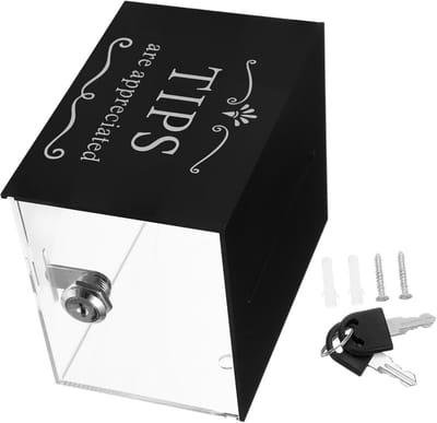 Transparante Fooienbox - Geldcontainer Donatie - Fooien Verzamelen - Met Beveiligd Slot - 15x12.5x10cm - Zwart