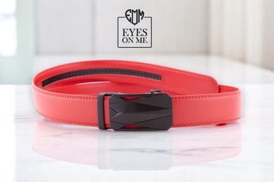 Rode lederen riem zonder gaatjes met automatische gesp voor heren ( Model N309 )
