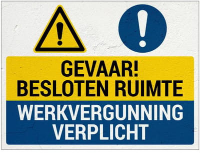Gevaar besloten ruimte werkvergunning verplicht bord | Sign Again materiaal | 80 x 60 cm