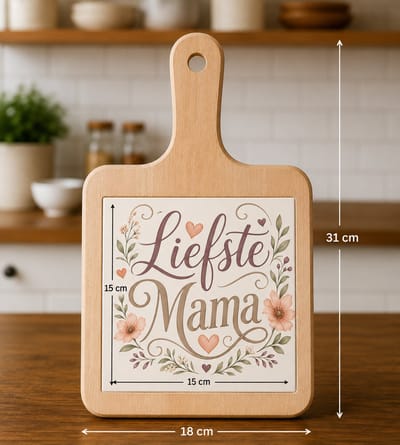 Kaasplank met Tegel – liefste Mama – Houten Serveerplank met Sublimatietegel – 18 × 31 cm – Moederdag Cadeau