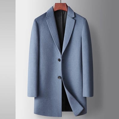 Heren Wollen Jas Herfst en Winter Medium en Lang Jeugd Zakelijk Wollen Trenchcoat Effen Kleur Casual Wollen Jas 185 hemelsblauwe kleur