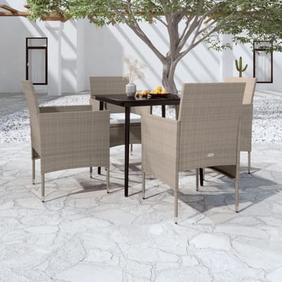 vidaXL - 5-delige - Tuinset - met - kussens - beige - en - zwart