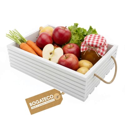 BOGATECO Houten kist Natuur 50x35x14,5 cm Houten kist Decoratie Houten doos Fruitkist Groentekist Houten kist voor opslag Opbergdoos Kist Hout Cadeau Decoratie Wijnkist WIT