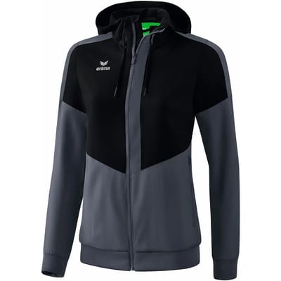 Erima Squad Tracktop Met Capuchon Dames - Zwart / Slate Grey | Maat: 36