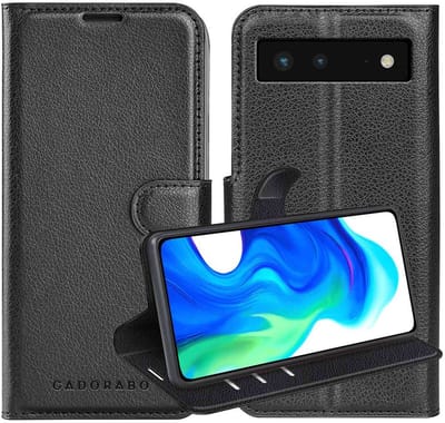 Cadorabo Hoesje geschikt voor Google PIXEL 6 in PHANTOM ZWART - Beschermhoes met magnetische sluiting, standfunctie en kaartvakje Book Case Cover Etui