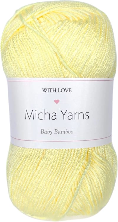 5 bollen - 70% bamboe 30% katoen haakgaren - 5 x 50gram - 185meter - Licht Geel (002) - Micha Yarns