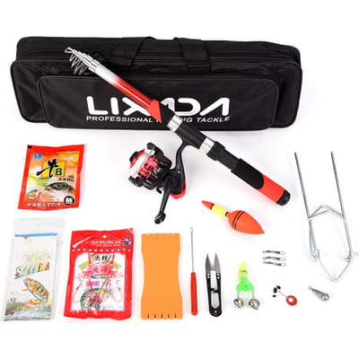 Lixada Vistuig Set met 2,1m Telescopische Fiberglass Vis Zee Hengel Spinning Vismolen rood
