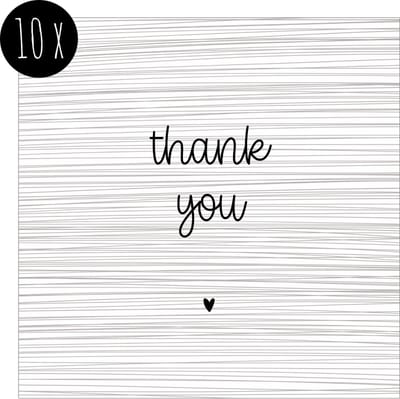10x Bedankkaartjes / Bedankt kaarten | THANK YOU | 13,5 x 13,5 cm | zonder enveloppen