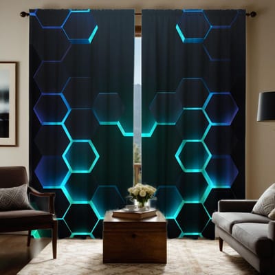 2 pièces rideau décoratif géométrique hexagonal stéréoconvexe HD Rideau imprimé numérique à nouer noir Style de décoration intérieure Décoration W52H63inchW132H160cm black