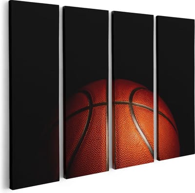 Artaza Canvas Schilderij Vierluik Basketbal op een Zwarte Achtergrond - 80x60 - Foto Op Canvas - Canvas Print