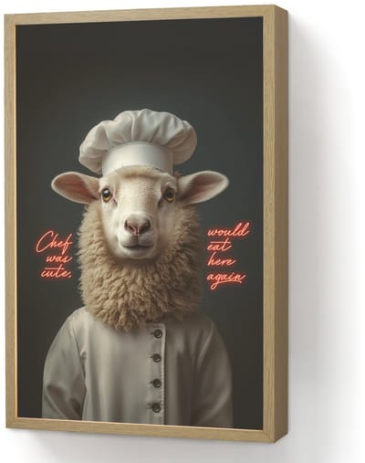 Wandlamp 40x60 cm - Oplaadbaar - Schaap - Kokskleding - Neon - Quote - Wandlampen binnen woonkamer - Slaapkamer lamp - Decoratieve nachtlamp - Vloerlamp draadloos