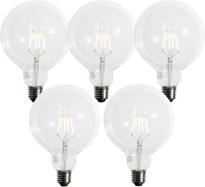 LUEDD Set van 5 E27 3-staps dimbaar LED spiraal filament G125 4W 450 lm 2700K