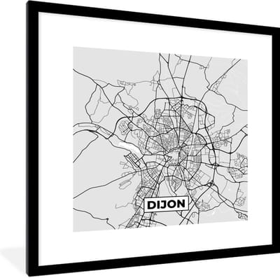 Fotolijst incl. Poster - Stadskaart - Frankrijk - Kaart - Dijon - Plattegrond - 40x40 cm - Posterlijst