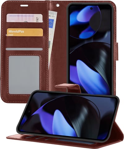 Hoesje - Geschikt voor Google Pixel 9 - Luxe Bookcase - Walletcase Hoes - Portemonnee - Cover - Telefoonhoes - Bruin