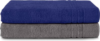 Komfortec Set van 2 Handdoeken 80x200 cm - 100% Katoen - XXL Saunahanddoeken - Badlaken - Strandlaken - Badhanddoek- Douchelaken - Zacht - Hoge Absorptie - Sneldrogend - Marineblauw&Antraciet