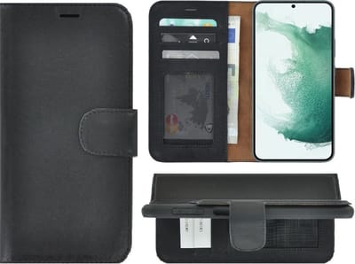 Hoesje Echt Leer Geschikt voor Samsung Galaxy A37 - Bookcase Hoesje - Samsung A37 Wallet Book Case Echt Leer Zwart Cover