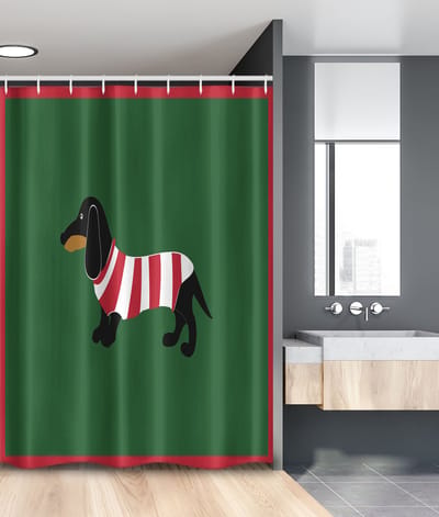 New Bed, Teckel Canine Cartoon Hond met kersttrui Douchegordijn Badkamer Decor Set met Haakjes, 120 cm B 180 cm L