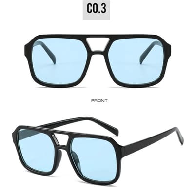 F02 Zonnebril | Zonnebril Heren | Modebril - Dames - Damesbril - Casual Look - Blauw Lens - Fancy |Pilotenbril - Zonnebrillen - Festival bril - Rave bril - Glasses - Classic model - Zwart - Blauwe glazen | Blauwe Zonnebril | Blue lens