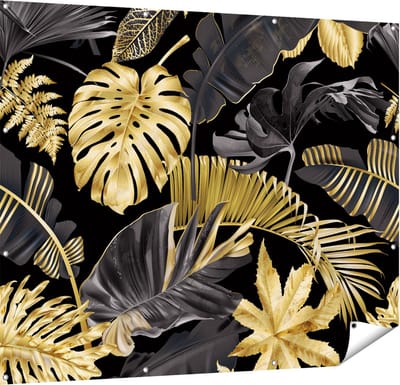 Gards Tuinposter Gouden Tropische Bladeren - 150x120 cm - Tuindoek - Tuindecoratie - Wanddecoratie buiten - Tuinschilderij