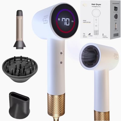 BAESS Föhn met Diffuser - Ionische Haardroger - Krullen - 8 Standen - Hair dryer - Haarföhn - Reisföhn - Coolshot - Ivory