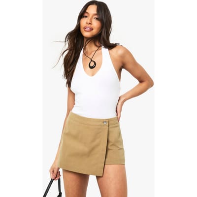 boohoo Dames Twill Wrap Skort | Mocha | Maat: 10