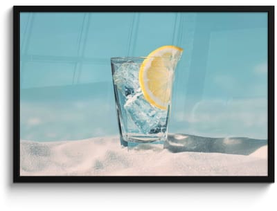 Poster in lijst - Fotolijst 90x60 cm - Posters - Glas - ijsblokjes - Citroen - Posterlijst zwart - Decoratie - Wanddecoratie woonkamer - Muurdecoratie slaapkamer