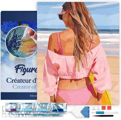 Figured'Art Diamond Painting set Volwassenen 40x50 cm met lijst Stijlvolle stranddag - 5D DIY Art full drill vierkante diamant - Canvas al ingelijst