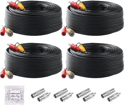 4 stuks 100ft 30 m beveiligingscamera-kabel, 4K 8MP 5MP 1080P all-in-one video-stroomkabel, CCTV-surveillance camera beveiligingsdraad met BNC RCA-connectoren voor beveiligingscamera en DVR (zwart)