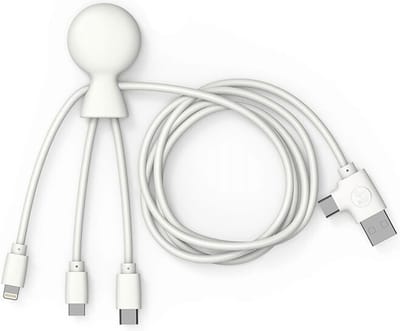 Xoopar - Mr Bio LONG 3-in-1 Laadkabel – USB & USB-C naar Lightning, USB-C en Micro-USB – 1 Meter – Wit
