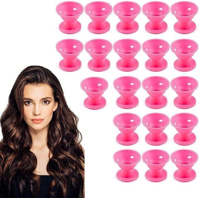 Krultangen - 20 stuks grote flexibele haarwellingen, siliconen krullen, hittevrij, magische zachte rollers, haarcare, DIY stylinggereedschap, krullerset (roze)