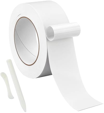 Dubbelzijdig plakband 20 m, witte stoffen tape met blikopener, ideaal voor kleding, gordijnen en doe-het-zelf reparaties