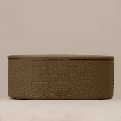 Chamada Fleur leren opbergbox ovaal croco large taupe