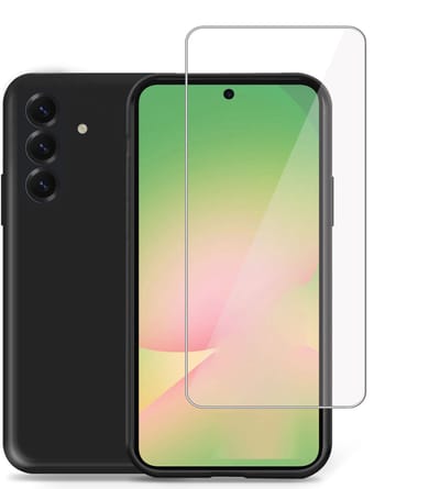 Technow hoesje + Screenprotector geschikt voor Samsung A56 / A36 – Tempered Glass - Liquid Back Case Cover Zwart