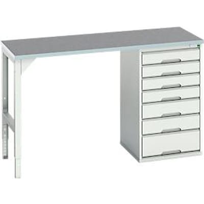 Onderbank Bott verso, linoleumblad, 7 laden, B 1500 x D 600 x H 930 mm, lichtgrijs
