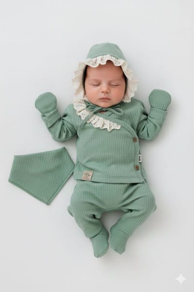 5-delige Newborn kledingset met handgemaakte speenkoord - Meisjes - Baby - Newborn set - Babykleding - Babyshower cadeau - Kraamcadeau