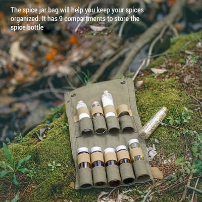 Sac de rangement pour bouteille d'assaisonnement d'extérieur, porte-épices de voyage avec bouteille d'épices pour le camping et la randonnée vert d’armée