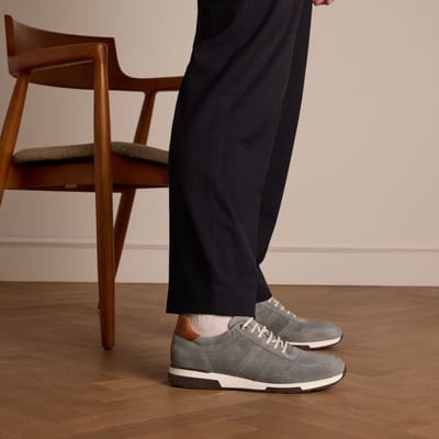 Van Lier - Heren - Grijze suède sneakers met leren details - Maat 40