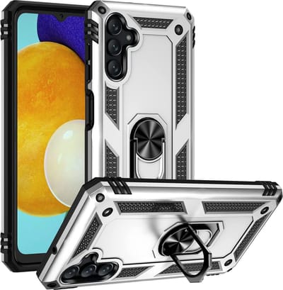 Anti-Shock Hybrid Ring Armor Hoesje Geschikt voor: Samsung Galaxy A13 5G / Samsung Galaxy A04s - zilver