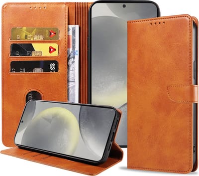 Geschikt voor Samsung Galaxy S24 Plus Telefoonhoesje Kunstleer met Magnetisch lipje en Pasjeshouder Book Case met Klepje - Bruin - Smartphonica geschikt voor Samsung Galaxy S24 Plus