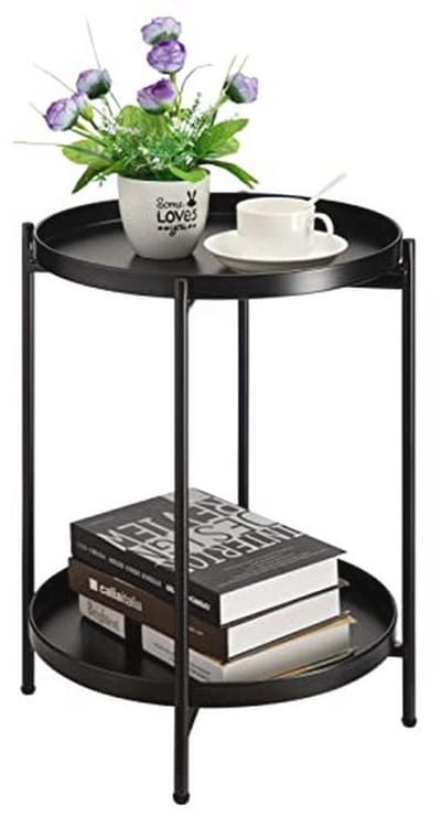 Ronde Bijzettafel Metaal met 2 Lagen - Koffietafel voor Woonkamer en Slaapkamer