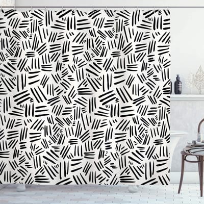 ABAKUHAUS Douchegordijn – Strepen, zwart-ivoor 175x200 cm