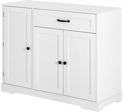 Modern, elegant dressoir met 3 deuren en een lade, buffetkast voor eetkamer, woonkamer en hal (wit)