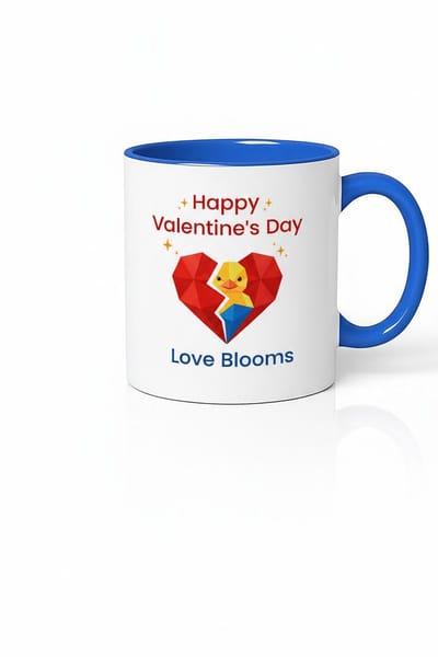 Valentijnsdag Mok met Lief Eendje & Gebroken Hart - Happy Valentine's Day, Love Blooms Cadeau