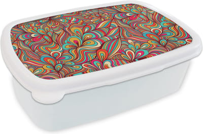 Broodtrommel Wit - Lunchbox Design - Jaren 70 - Fantasy - Kleur - Brooddoos 18x12x6 cm - Brood lunch box - Broodtrommels voor kinderen en volwassenen