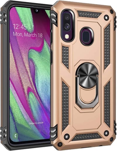 Ring Armor hoesje Geschikt voor Samsung Galaxy A40 - Goud - Draaibare standaard - Magneet - ZT Accessoires