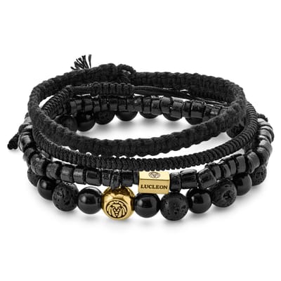 Armbandenset van Lavasteen, Onyx, Kokosnoot en Verguld Sterling Zilver